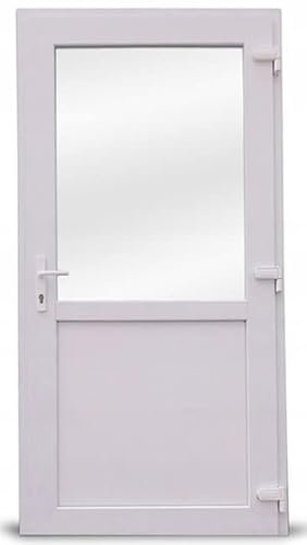 Porta esterna in PVC Porta in PVC per negozio, balcone, casa, negozio. Disponibile in 4 colori: antracite, rovere dorato,noce, bianco (110 x 210 porta con apertura a destra, bianco)