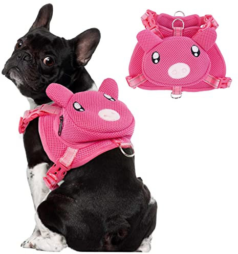 OUOBOB Hunde-Rucksack-Geschirr, Hunde-Selbsttragetasche, verstellbar, kein Ziehen, Haustiergeschirr, Weste, Welpen, Netz-Satteltasche mit D-Ring, kleine, mittelgroße Hunde