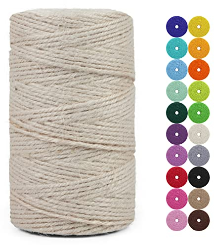 LEREATI Cuerda de Yute 2mm x 200m, Hilo de Yute Cuerda Yute Natural, Cordel Fina Cuerda Huerto, Hilo de Cañamo para Floristería Manualidades Jardín Envolver Regalos Decoración Navideña (Blanco)