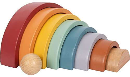 small foot Holzbausteine Regenbogen Safari“ aus Holz, Motorikspielzeug mit 8 Formen, für Kinder ab 12 Monaten, 12318
