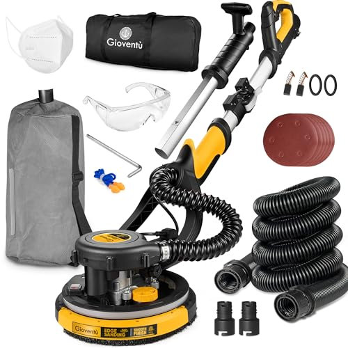 Drywall Sander With Vacuum - 6.5-Amp Electric, 95% Dust Absorption, 7 Variable Speed 900-1800RPM, 26' Power Cord for Popcorn Ceiling, Wood Floor