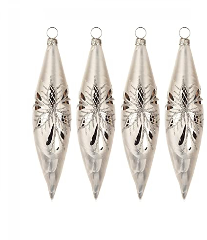 Rudolphs Schatzkiste Thüringer Christbaumschmuck Olive eisweiß Waffelmuster Silber 4 BxHxT 3x14x3cm NEU Baumbehang Weihnachtsbaum