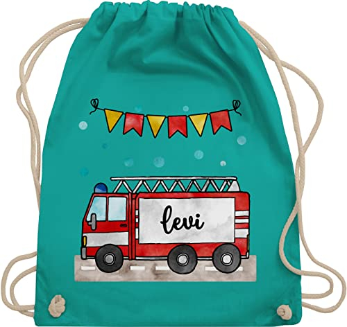 Turnbeutel Rucksack - Feuerwehrauto Motiv I Leiterwagen Geschenk Feuerwehr I Löschzug - Unisize - Türkis - beutel für wechselkleidung kinder kinderturnbeutel kindergarten jugendfeuerwehr name