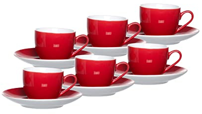 Ritzenhoff & Breker Doppio Espressotassen mit Untertassen, 6er Set, 80 ml, Rot, Porzellan, Buntes Mix-und-Match-Geschirr