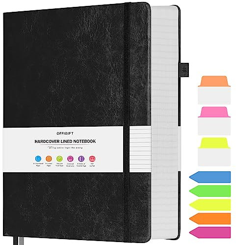 OFFIGIFT Quaderno a righe per college, grande, formato A4, con copertina rigida in pelle, 312 pagine numerate, 100 g/m², carta senza sbavature, quaderno a righe, per donne e uomini, scuola e ufficio,