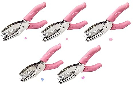 LATRAT 5 Stück Hand Lochstanzer Papier, Metall Lochzange Stanzer, Metall Lochzange Papier, für die DIY Crafts Kleidung Scrapbook-Werkzeug(Herz, Stern, Kreis)