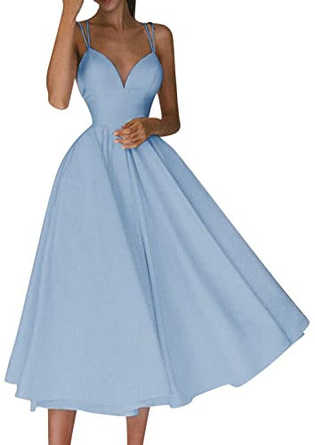 Cocila Abiti da Cerimonia Taglie Forti Primavera Estate 2023 New Women's Multicolor Bretelle Sexy Big Wwing Dress Vestito Rosso Corto (Blue, S)