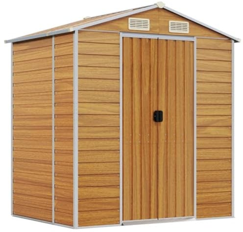 vidaXL Abri de Jardin Marron Clair 191x130x198 cm Acier galvanisé, Rangement de Jardin, abri à Outils de Jardin, Rangement de Jardin pour Outils