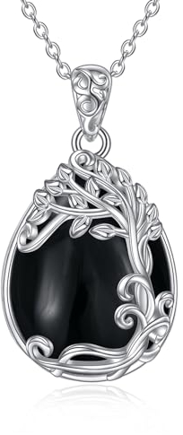 YAFEINI Baum des Lebens Schwarzer Onyx Kette 925 Sterling Silber Lebensbaum Anhänger Halskette Schmuck für Damen Mädchen (MM-Baum des Lebens Schwarzer Onyx Kette)