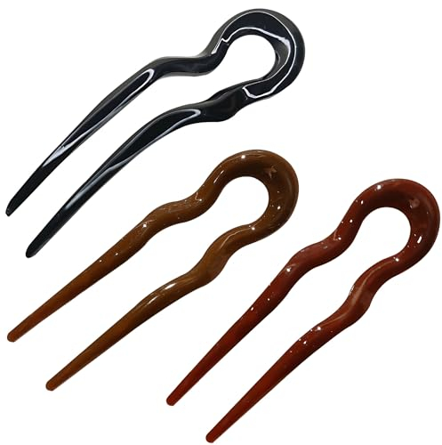 3 Pièces de Pinces à Cheveux en Forme de U Style Français avec Fourches, 3 Pièces de Pinces à Cheveux en Forme de U avec Fourches, 1 Epingle Chignon à Deux Branches pour Femmes