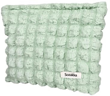 Fycyko Kulturtasche Kosmetiktasche Massivfarbe Waschtasche Makeup Organizer Portable Karierte Kulturbeutel Schminktasche Multifunktionaler Reisen Kulturtasche für Damen Mädchen - Grün