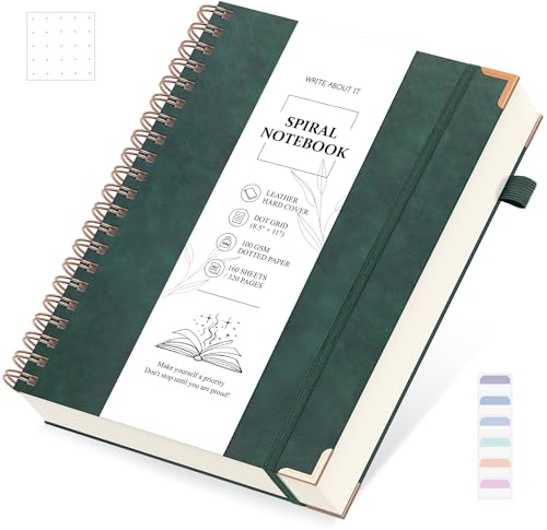 Notizbuch a4 Gepunktetes - Groß Spiralblock Ringbuch 320 Seiten, Dick Schreibheft, 100g Papier Notizblock, Studenten, College, Büro, Geschäft, Thema, Tagebuch Spiralbindung A4, 21,5 X 28cm - Grün