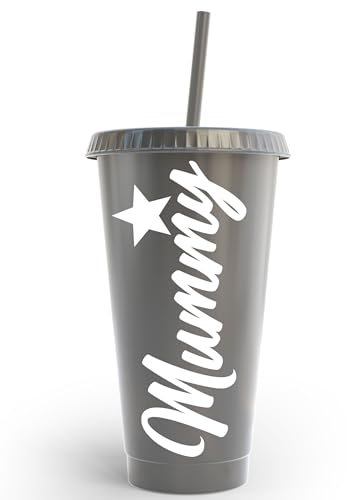 Vaso personalizado de 24 onzas con nombre personalizado para el Día de la Madre, estrella, con tapa y popote para agua, té helado, café, batidos y más
