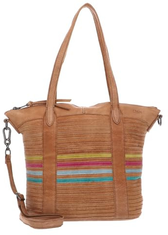 FREDsBRUDER Leder Schultertasche Umhängetasche Good Mood Shopper Sand & Rainbow hellbraun