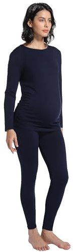 Gowjog Pyjama Maternité Long 2 Pièces à Manches Longues pour d'hiver Ensemble Pyjama Vêtements De Nuit La Grossesse Deux (Bleu Marine,M)