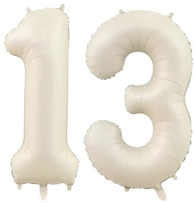 Geburtstag zahlen Luftballon 13 jahre-Cremeweiß XXL Jumbo Folienballon 40 Zoll – 101 cm Luftballons 13 Geburtstag Junge Mädchen Babyparty Geburtstagsdeko Jubiläumsparty Dekoration
