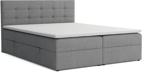 VENASI MÖBEL Jessa Boxspringbett mit Bettkästen H2/H3 Matratze und Topper (Grau, 160 x 200 cm)