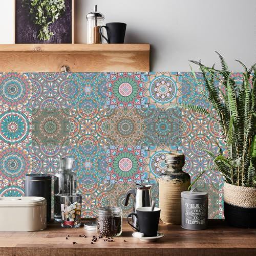 HORIWE Vintage Fliesenaufkleber Wandfliese Aufkleber 24 Stück Selbstklebende Tapete Fliesensticker Fliesen Wasserdicht Wandaufkleber für Küche,Bäder,Schrank,Möbel,Tisch