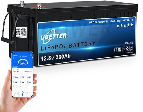 UBETTER Lifepo4 200Ah Bluetooth 12V 200Ah Lithium Batterie 4000+ Deep Cycle mit BMS, max. 2560W, perfekt für Wohnmobil, Solaranlage, Wohnwagen und Off-Grid