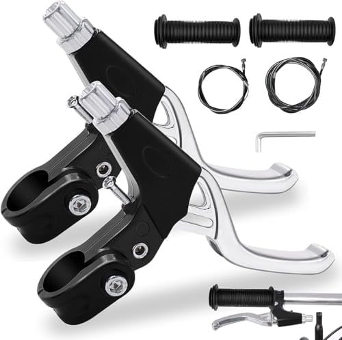 SDwfxd 1 Paar Fahrrad Bremshebel, Aluminiumlegierung Bremsgriffe Fahrrad, mit 2 Stk Fahrrad Bremszug, 1 Paar Fahrradgriffe, Fahrradbremse Handbremse Hebel für Meisten Fahrräder