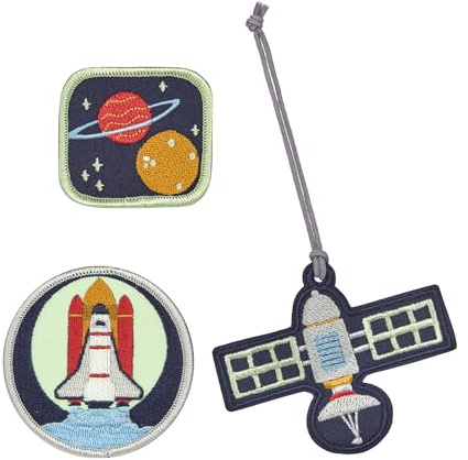 LÄSSIG Anhänger und Patches Set (3 Stk.) mit Druckknopf/School Patches Set Space