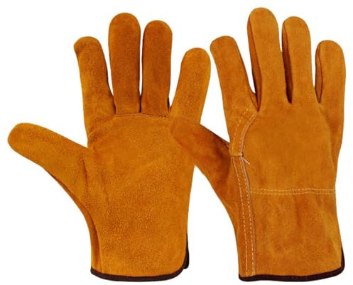 CHUIKUAJ Guantes de Soldadura de Seguridad, Paquete múltiple, Guantes de Trabajo Cortos de Cuero para Soldador, Guantes Resistentes a la abrasión y antiescaldaduras para Cortar,Yellow-24Pairs