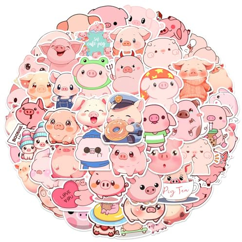 Schwein Aufkleber Kawaii Tier Stickers 50 Stück Skateboard Graffiti Aufkleber Motorräder Fahrrad Snowboard Gepäck Laptop Auto Koffer für Kinder und Jugendliche Wasserdichte Vinyl Aufkleber
