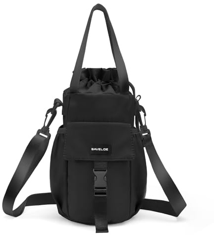 BAVELOE Water Bottle Holder with Strap Phone Pocket 32oz 40oz 64oz Tumbler Water Bottle Carrier Sling Bag Crossbody (Black)