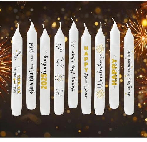 Kerzentattoos Happy New Year Auf Wasserschiebefolie - Neujahr, Silvester Deko 2025 Tattoos Folie Weihnachten, Aufkleber Sticker Für Kerzen/Keramik
