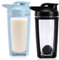 Lot de 2 shakers de protéines, 600 ml, avec boule mélangeuse, double couche, avec graduation, sans BPA, anti-fuite, pour régime protéiné et milk-shakes de fitness, noir et bleu