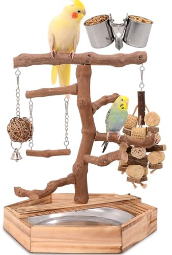 LIMIO Natural Grape Wood Bird Parakeet Playground - Perch Stand for Parakeets, Cockatiels, and Small Birds Toys