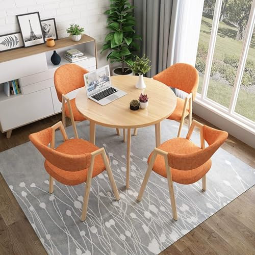 Modernes 5-teiliges Esszimmer-Set mit rundem Tisch und Stühlen für 4 kleine Räume, Küche, Esszimmer, Möbel, modernes Couchtisch-Set (Orange)