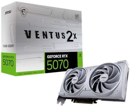 MSI Gaming RTX 5070 12G Ventus 2X OC White Carte Graphique (12 Go GDDR7, 192 Bits, Performances extrêmes : 2557 MHz, DisplayPort x3 2.1a, HDMI 2.1b, Nvidia Blackwell Architecture)