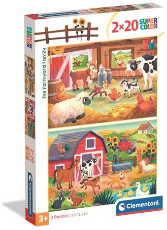 Clementoni Puzzle 2x20 The Farmyard Family 40 Stücke für Kindern 3-6 Jahre, Geschenk für Kinder, Puzzle für Kinder, Made in Italy, 24818