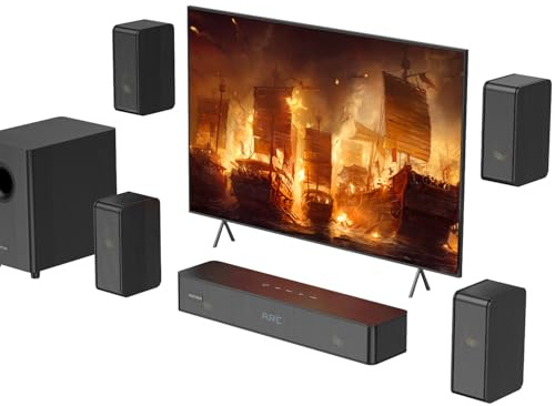 Hiwill-Audio 5.1.2ch Surround Sound System, Soundbar for TV with Subwoofer, Bass Boost, 4 Virtual Surround Speakers, Home Cinema Sound Bars Speaker, 400W Peak Power, Works w/ARC/OPT/BT 5.3/AUX/USB