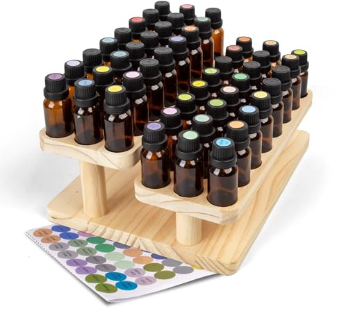 Guolich Contenitore per oli Essenziali in Legno, con 48 Scomparti | per Bottiglie da 5 a 15 ml, per Smalti, Oli Profumati, Rossetti e Profumi (48)