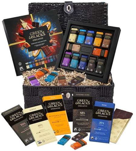 Green & Black's Chocolate Lovers Hamper Basket Gift - Birthday, Christmas, Thank You gift. Including G&B Tasting Collection,Milk, Butterscotch, White, Dark 70% and Dark 85% bars
