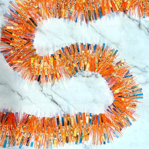 Odot 10 Stück Lametta Girlande Weihnachten, Weihnachtsbaum Ornamente Metallisch Glänzend Hängende Dekoration, Tannengirlande Weihnachtsdeko für Christbaum (Orange,2m)