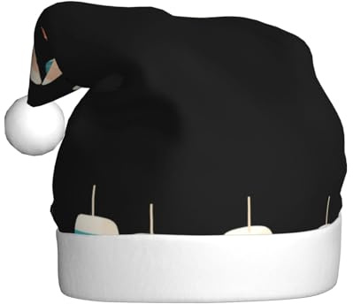 YYHWHJDE Retro-Muster auf Marshmallow-Drucken, Weihnachtsmütze für Erwachsene, hochwertiges, festliches Accessoire, weich, leicht