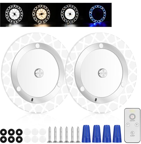 URAQT 2 Pcs Plafonnier LED 12V pour Camping-Car, 4 Modes d'Éclairage & 3 Niveau avec Télécommande & Interrupteur, 54 LEDs 600LM Ultra-Fin, Lumière Intérieure pour Caravane Camion Bateau Tente