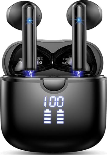 Wireless Earbuds, Bluetooth 5.4 Ear buds with 4 ENC Noise Cancelling Microphone, Bluetooth Headphone with HiFi Stereo Deep Bass, Bluetooth Earphones In ear 45H Playtime LED Display, IP7 Waterproof