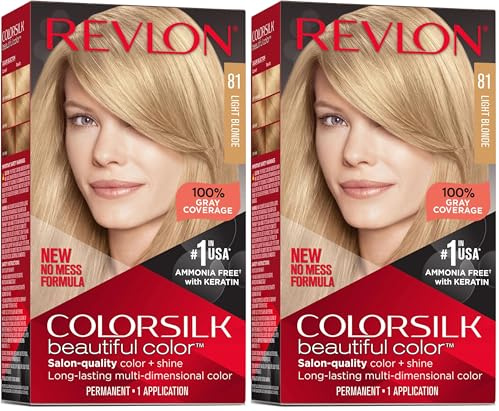 REVLON Colorsilk Beautiful Color - Tinte permanente para el cabello con tecnología de gel 3D y queratina, 100% cobertura de canas, rubio claro 81 (Paquete de 2)