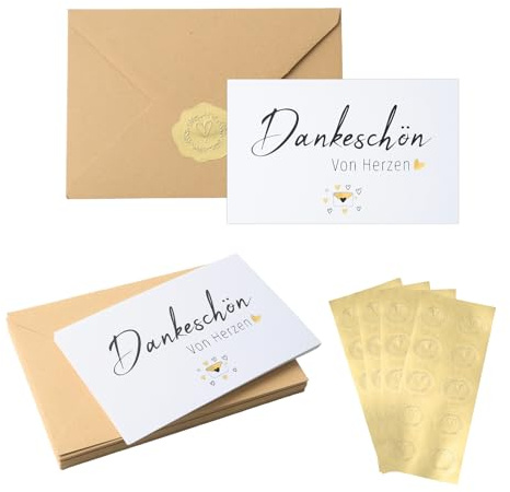 Luckwaii Dankeskarten Blanko 40 Stück Dankeschön Karte Danke Karten 9x14cm | Danksagungskarten Thank You Cards mit 40 Kraftpapier Umschlag und 4 Gold Siegel Aufkleber für Kollegen Geburtstag Hochzeit