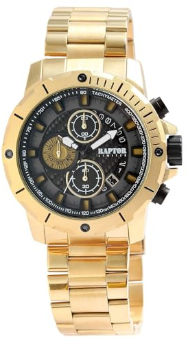 Raptor Damen Armbanduhr Analog in Gold, Gesamtlänge 23.5 cm, Edelstahlarmband – 3 ATM