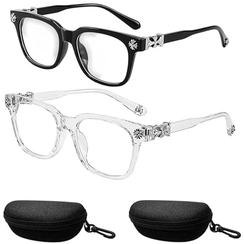 OhebEsx 4-teiliges Set Mit Blaulichtfilter, Blaulichtfilter Brille Herren Und Damen, Brille Ohne Stärke Für Bildschirmnutzung, Schwarzer Und Transparenter Rahmen, Inklusive 2 Etuis