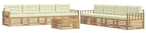 vidaXL Outdoor-Sofagarnitur mit Kissen 9 pcs Weiß und Creme Polyester, Garten Lounge Set, modernes Akazienholz Sofa, wetterfeste Möbel, Bequeme Terrassen Sitzgelegenheit