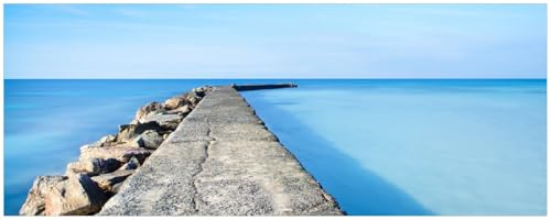 Wallario Memoboard aus Glas mit Motiv, Magnet-Tafel in 32 x 80 cm in Premium Qualität Pier am blauen Ozean mit blauem Himmel
