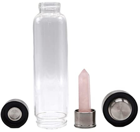 Crystal Water Bottle Natural Quartz Stone Glass Leak Proof Drink Cup 25cm, Crystal Quartz Bottle