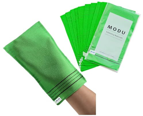 Modu Koreanischer Peeling-Handschuh, Waschlappen, 9,1 x 15,2 cm, asiatisches Italien-Handtuch (groß, 10 Stück, grün), 10 Stück