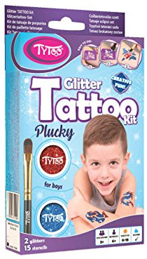 Tytoo Glitzertattooset für Jungs, mit 15 Schablonen - Hypoallergen, ohne Tierversuche hergestellt – für 8–18 Tage, temporäre Tattoos